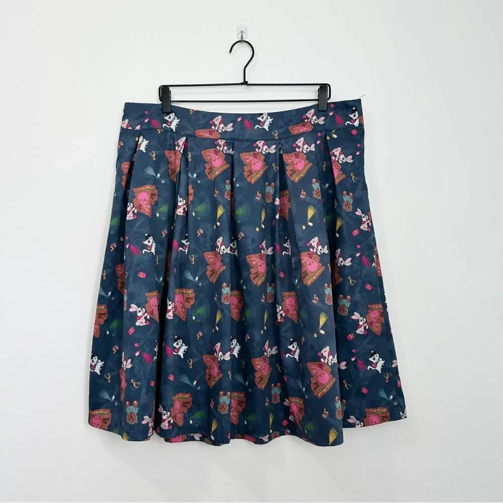 Lindy Bop Pleated Aline Skirt Teddy Bear Rabbit Skull Retro Print size 18